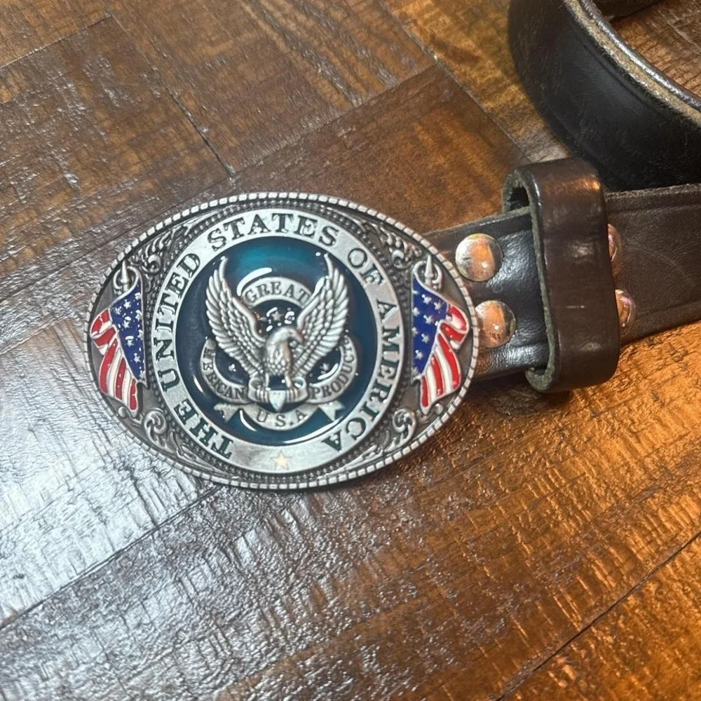 USA Eagle Belt Buckle Black‎ Leather Belt Americana 43